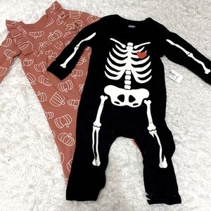 Fall Bundle: 2 metal button rompers Cat & Jack, Old Navy - pumpkin and skeleton